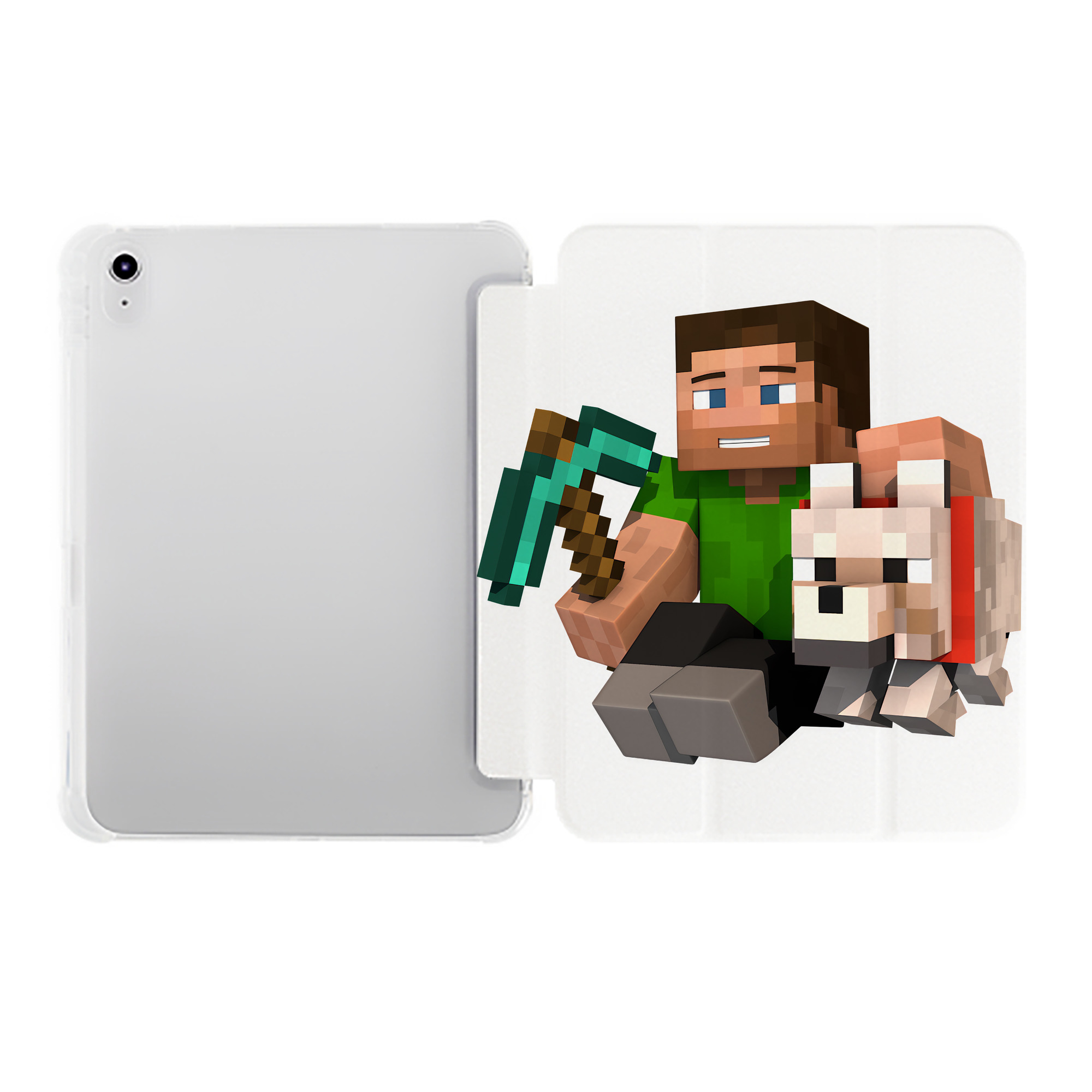 （画像用） マインクラフト ブロックの世界 Minecraft MC Block world IPad ケース ペン収納付き 三つ折りスタンド PUレザー×シリコン 対応機種9.5/10.5/10.9インチ